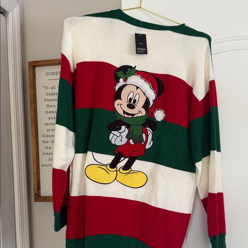 Her Universe Red, Green, and White Mickey Mouse Cardigan Christmas